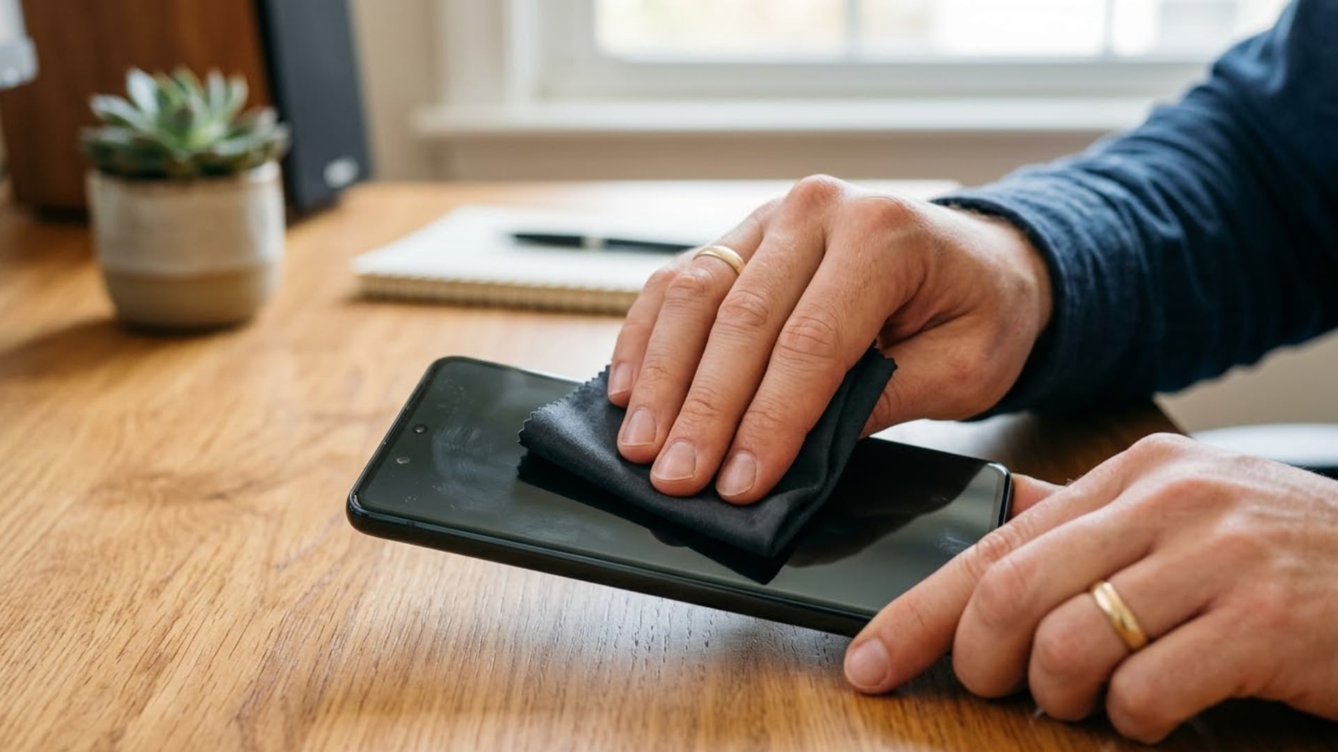 Un hombre limpiaba la pantalla de su celular. (Imagen ilustrativa)