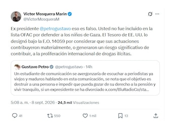 Víctor Mosquera reaccionó a publicación de Gustavo Petro sobre la Lista Ofac