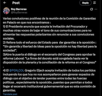 Roy Barreras habló de la