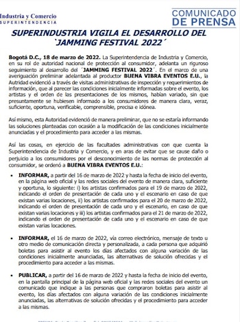 Comunicado de la Superintendencia de