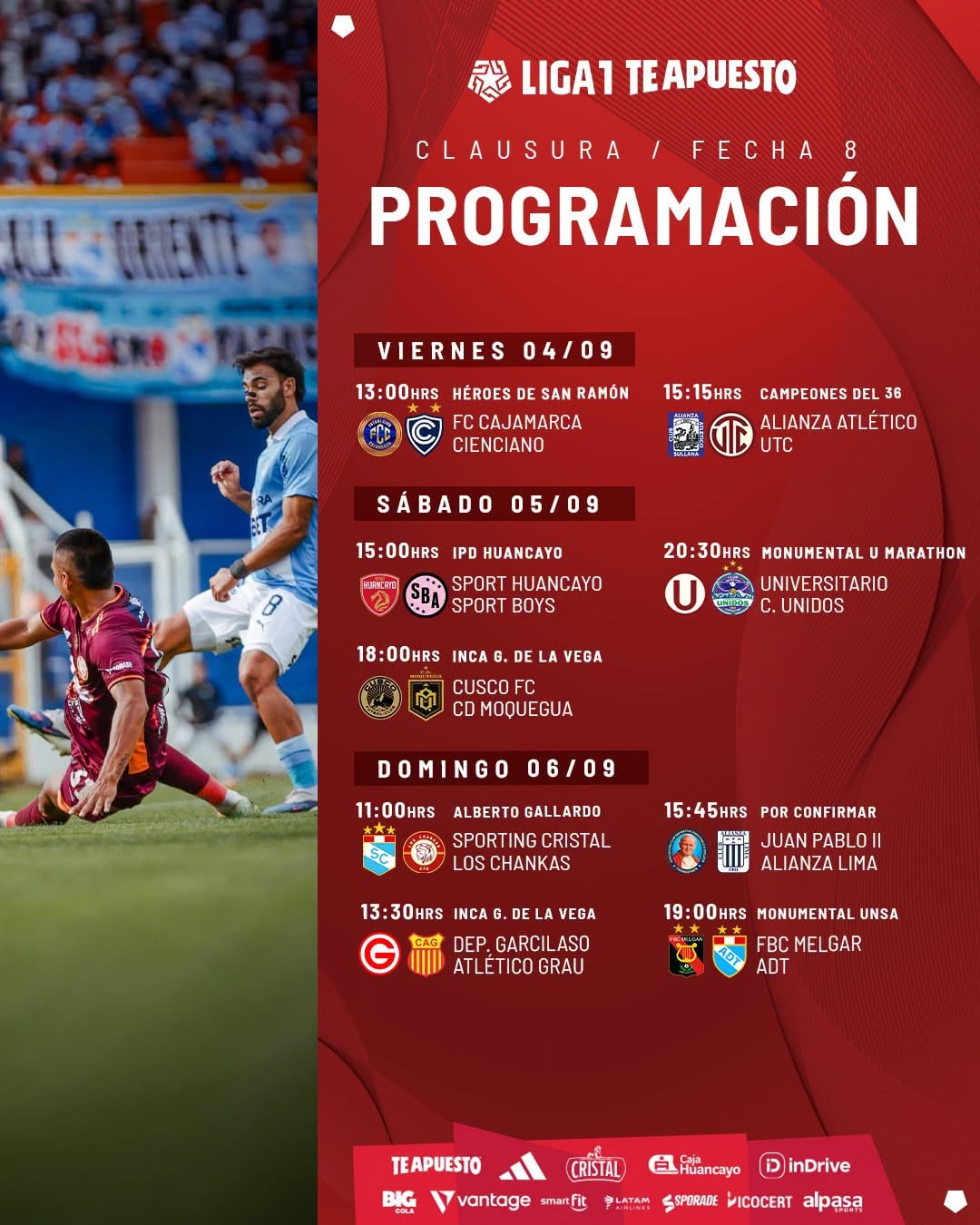 Programación de la fecha 8 del Torneo Clausura de la Liga 1 2026. - créditos: Liga 1