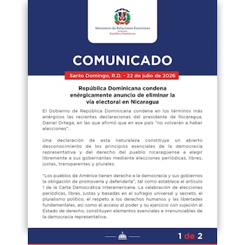 La Cancillería de República Dominicana instó a Nicaragua a respetar la Carta Democrática Interamericana, lo que desató una dura arremetida por parte del régimen de Ortega.