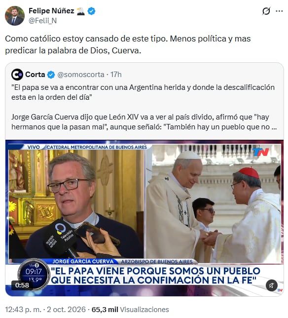 La publicación de Felipe Núñez contra el arzobispo Jorge García Cuerva
