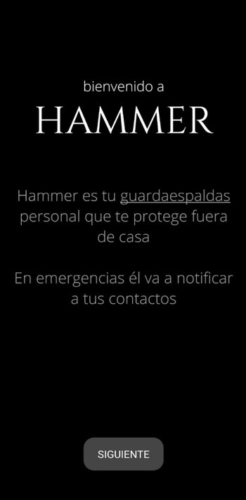 Pantalla de acceso a la aplicación "Hammer Security" creada por el mexicano Bernardo Ruz Hernández a fin de prevenir secuestros, robos o pérdidas materiales (Foto: Cortesía Google Play)