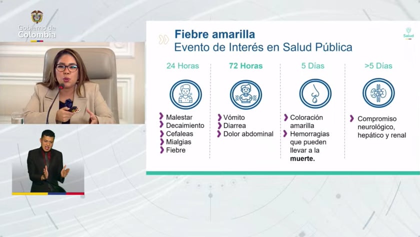 Principales síntomas de la fiebre amarilla incluyen fiebre, ictericia y complicaciones hepáticas - crédito Alocución del Presidente de la República/Presidencia
