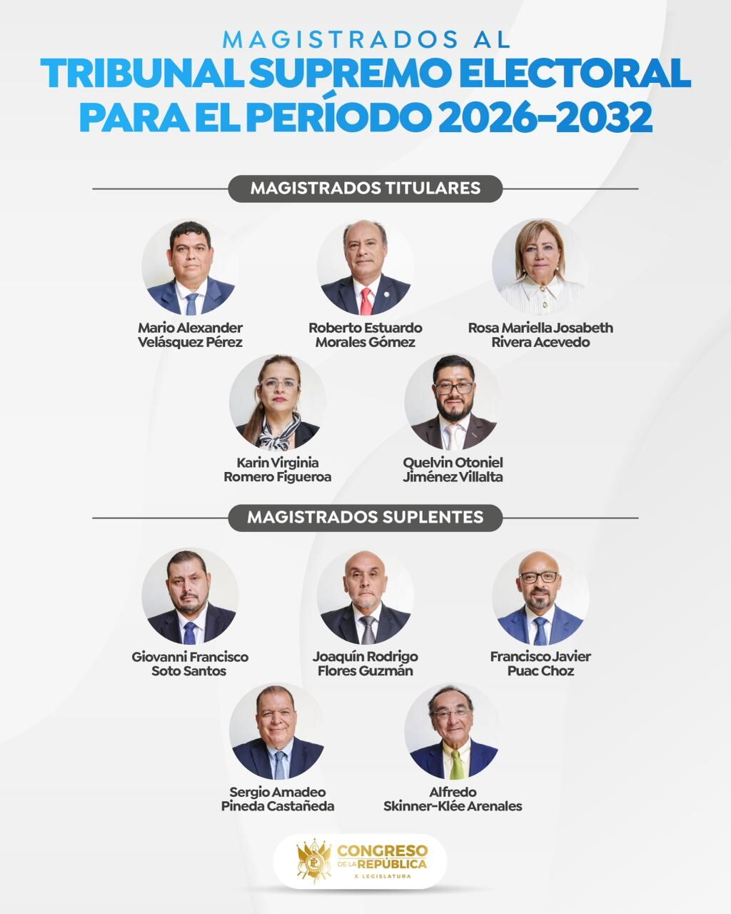 Listado oficial de magistrados titulares y suplentes del Tribunal Supremo Electoral. (Cortesía: Órgano Legislativo)