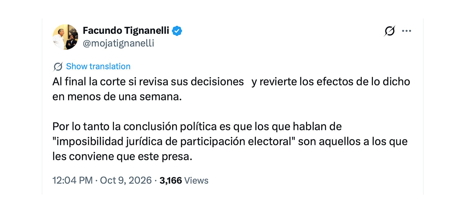 El mensaje que escribió Facundo Tignanelli en sus redes sociales