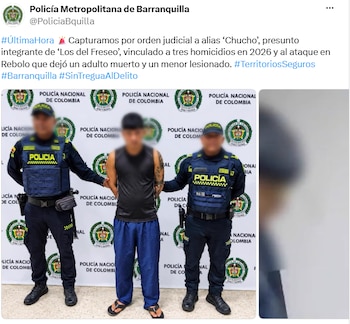 Policía vinculó a joven de 19 años con asesinato que dejó un menor herido en Rebolo - crédito Policía Metropolitana de Barranquilla/X