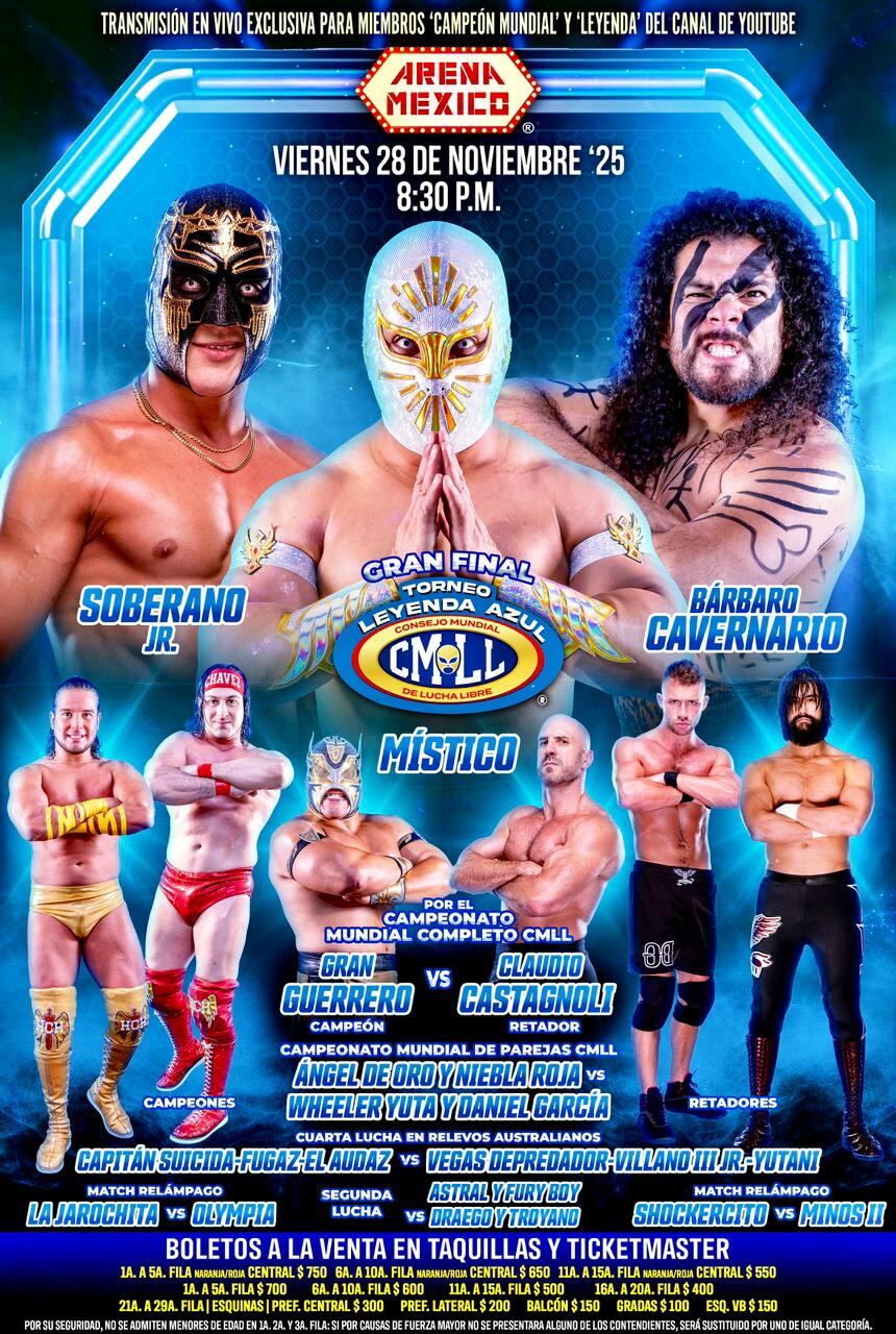 La Arena México vivirá una noche histórica con la triple amenaza de La Leyenda Azul y el regreso del suizo para disputar el Campeonato Mundial de Peso Completo. (X / CMLL)