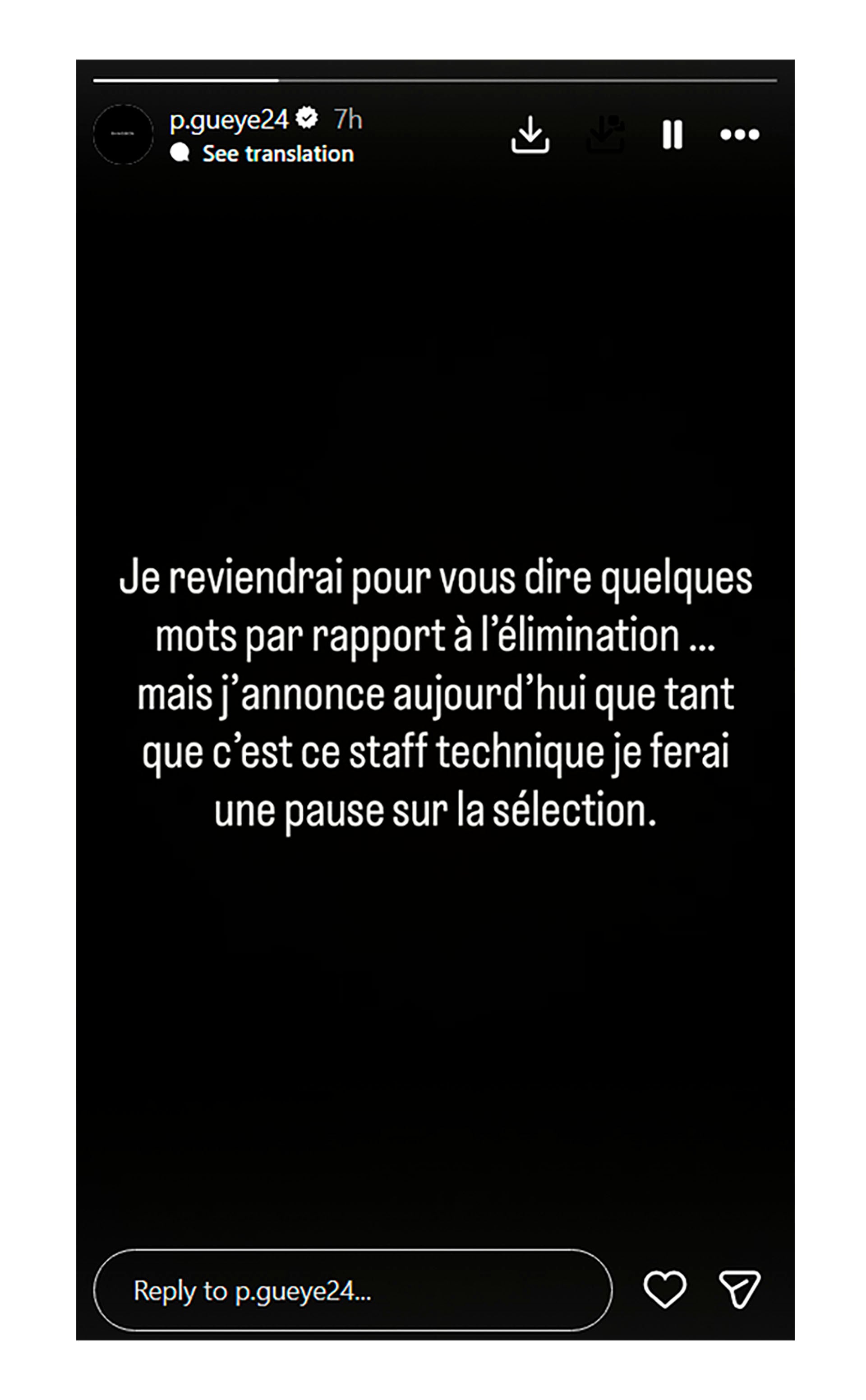 El mensaje de Pape Gueye en su cuenta de Instagram