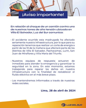 Comunicado de Luz del Sur