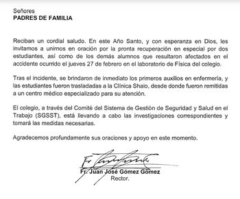 Pronunciamiento del rector tras accidente