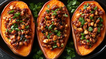 Boniato asado relleno de verduras: