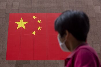 A pedestrian wearing a protective