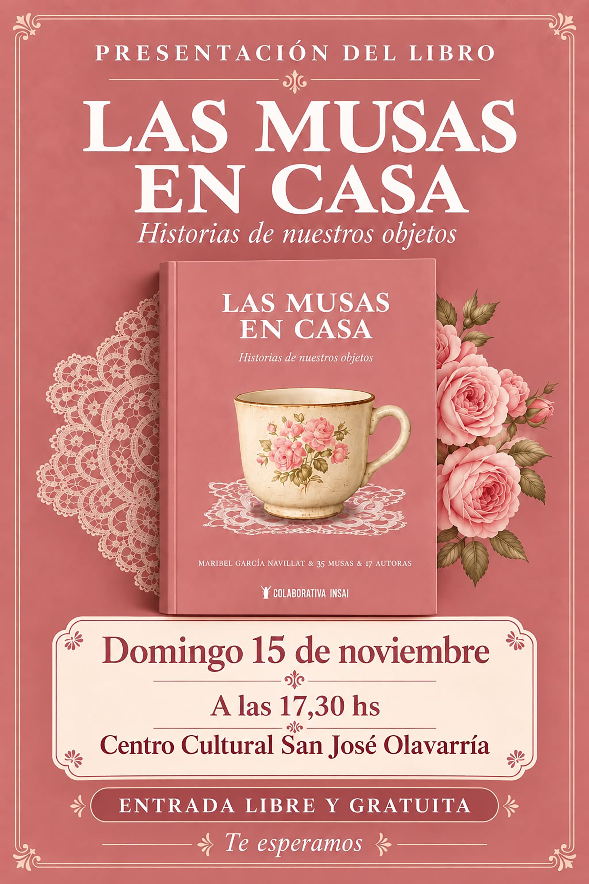 La tapa del libro y el anuncio de la presentación