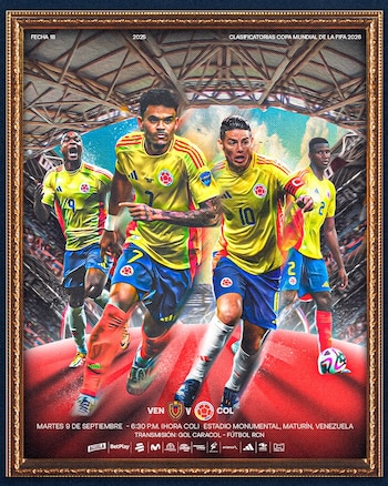 Afiche del partido de la selección Colombia vs. Venezuela por la fecha 18 de la Eliminatoria Sudamericana - crédito FCF