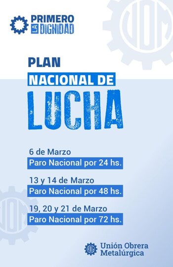 El UOM anunció tres paros