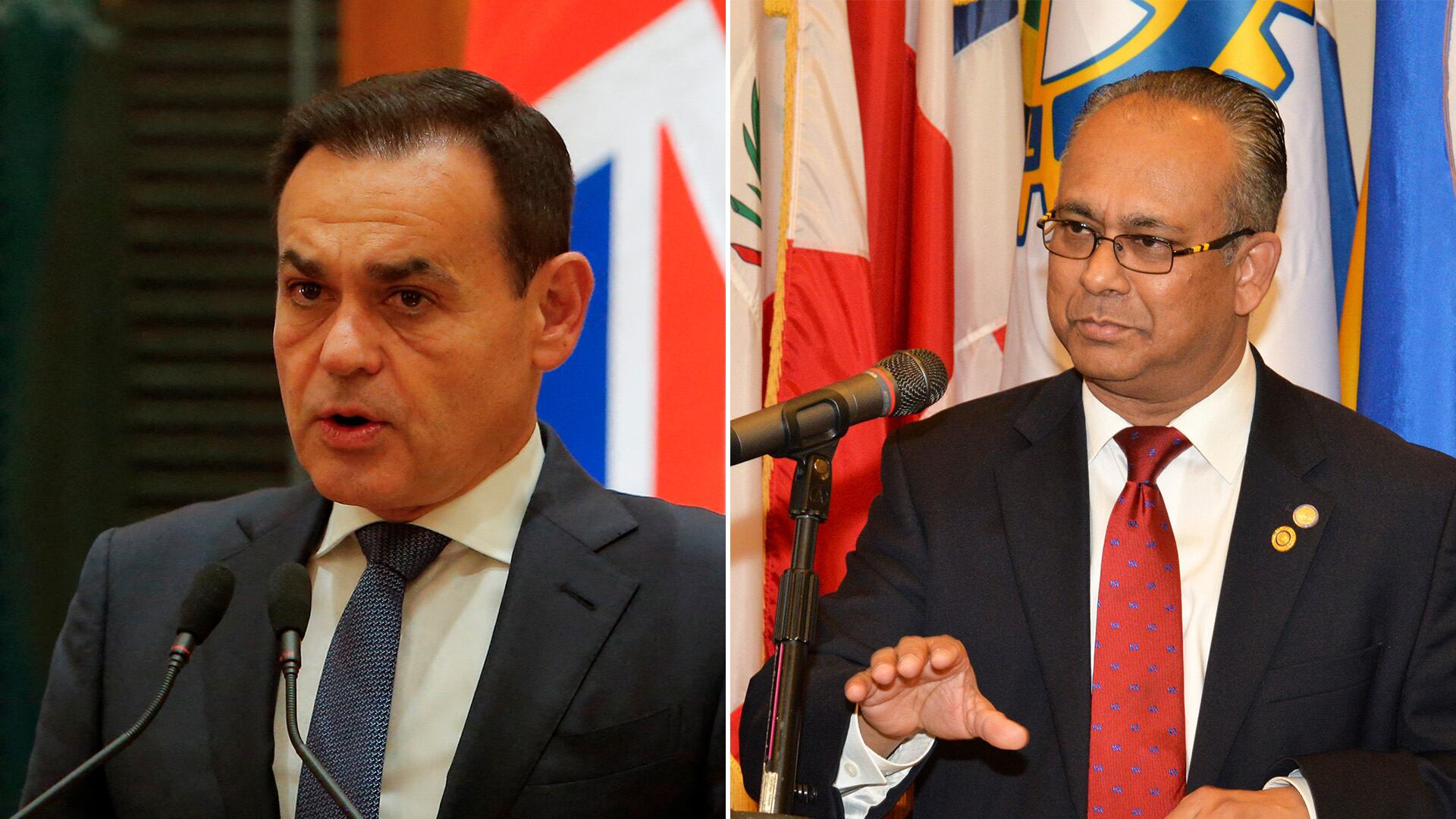 El canciller de Paraguay, Rubén Ramírez, y el ministro de Relaciones Exteriores de Surinam, Albert Randim. Ambos son candidatos para ocupar la secretaría General de la OEA, en sucesión de Luis Almagro