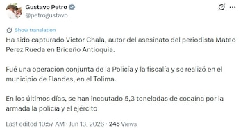 El procedimiento del 12 de junio terminó con la aprehensión de un señalado jefe armado y cinco acompañantes, además del decomiso de cuatro pistolas, 115 cartuchos, 33 millones de pesos, siete celulares y una camioneta Toyota - crédito captura de pantalla / X