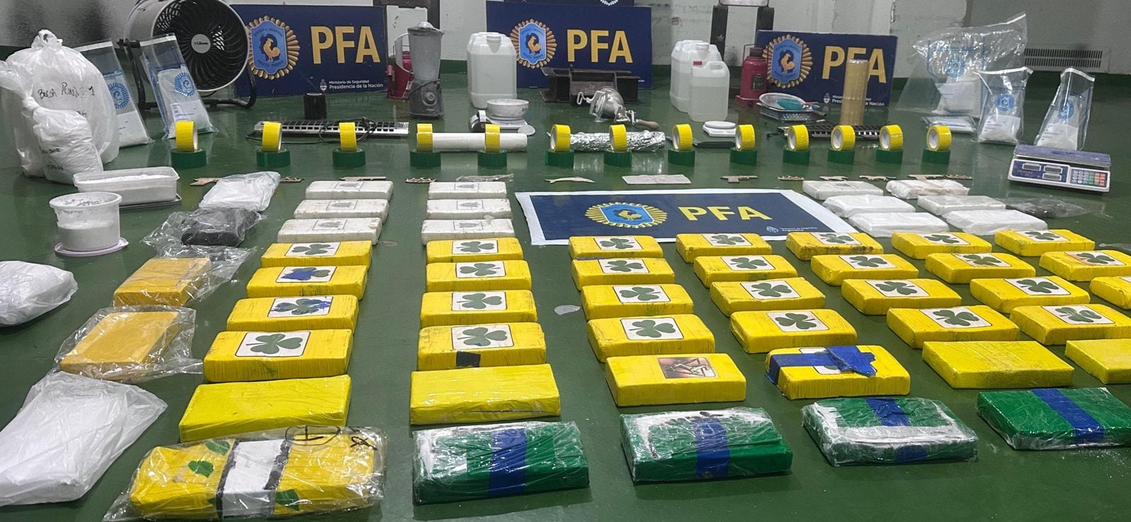 Parte de los 77 kilos y los precursores químicos incautados