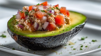 La mezcla de atún, tomate,