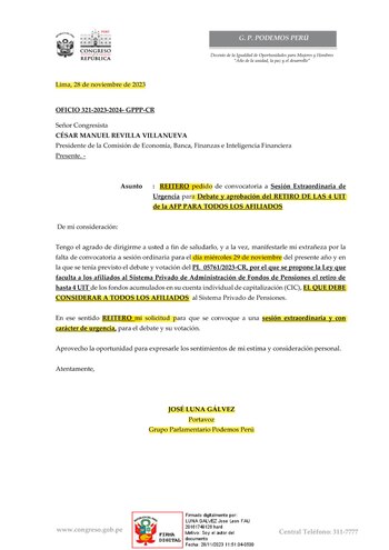 Piden agendar sesión extraordinaria para