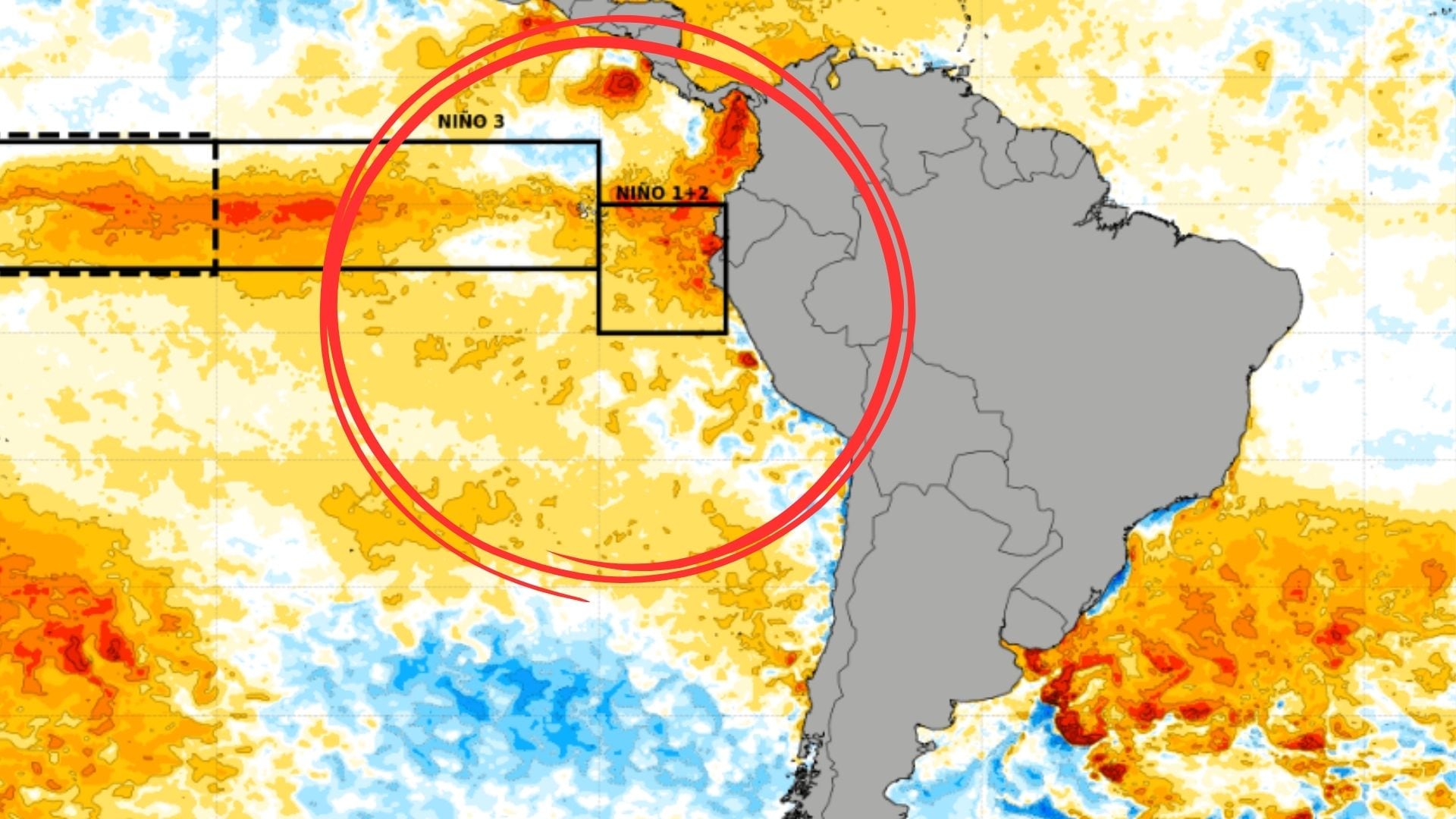 Esta es una imagen satelital del Senamhi que muestra el calentamiento del mar principalmente en el norte del Perú. (Crédito: Senamhi)