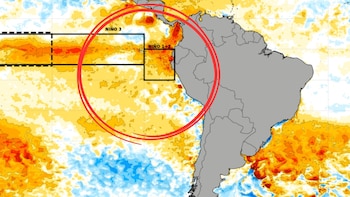 Esta es una imagen satelital del Senamhi que muestra el calentamiento del mar principalmente en el norte del Perú.