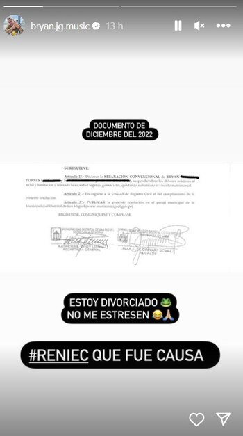 Bryan Torres niega estar casado.