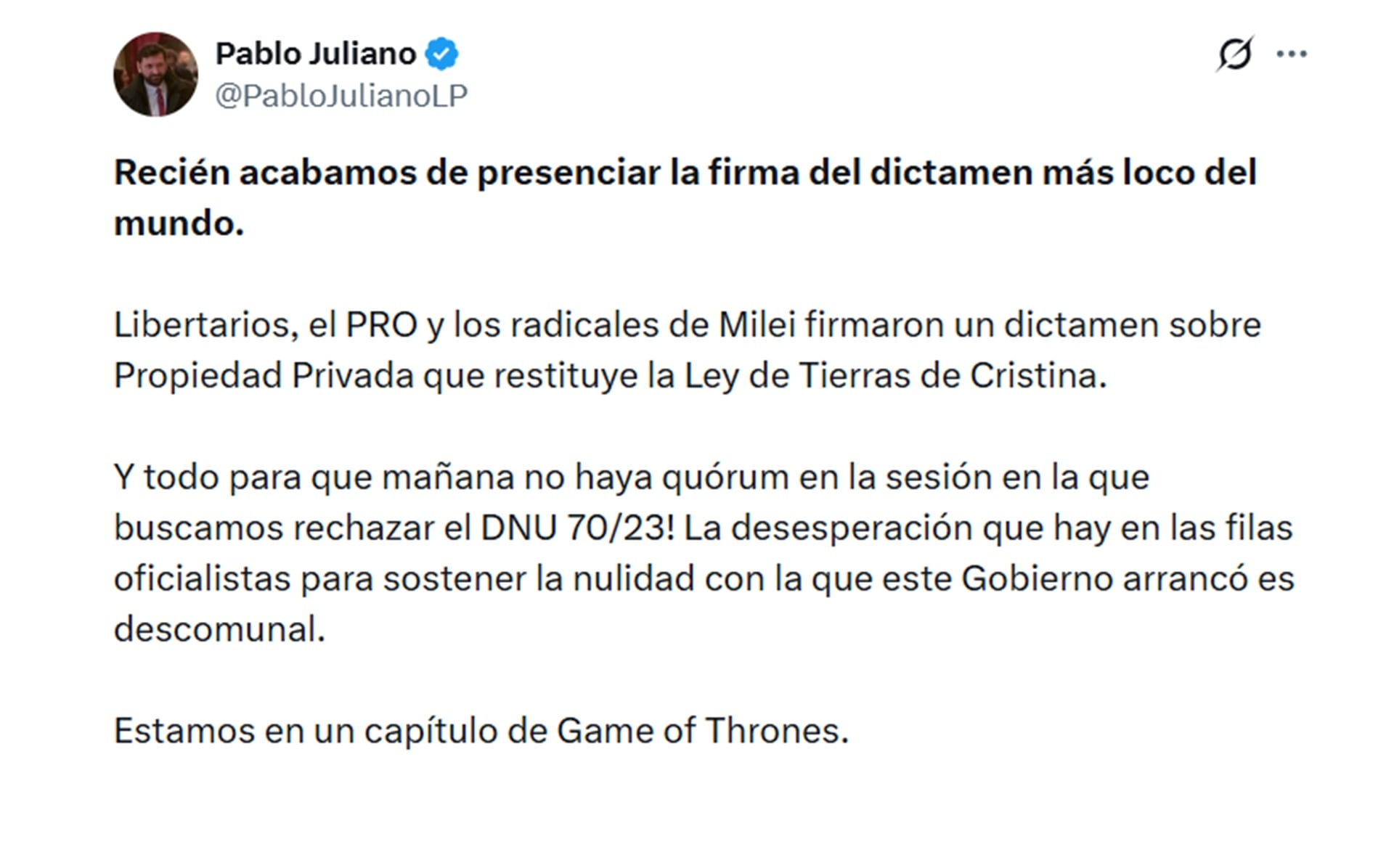 Pablo Juliano, diputado de Provincias Unidas