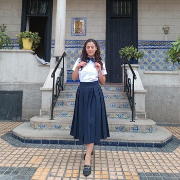 Luciana Blomberg en una sesión de fotos durante su trabajo.