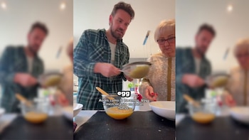 El británico Tom realiza, junto a su abuela, una tortilla de patata. (@tomcharliedesign)