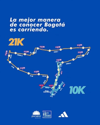 Los cierres por la Media Maratón de Bogotá empezarán el sábado 25 de julio y en varios tramos se extenderán hasta las 1:00 p. m. del domingo 26 - crédito @mmboficial/Instagram