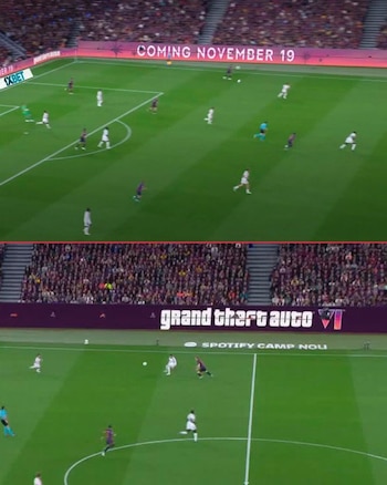 El partido entre Barcelona y Real Madrid se convirtió en escaparate para GTA VI - crédito @KifflomGames