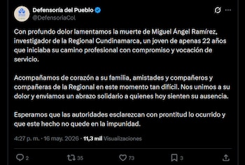 La Defensoría del Pueblo condenó públicamente la violencia que cobró la vida de su colaborador e instó al esclarecimiento del caso – crédito X