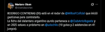 El delantero Rodrigo Contreras sería