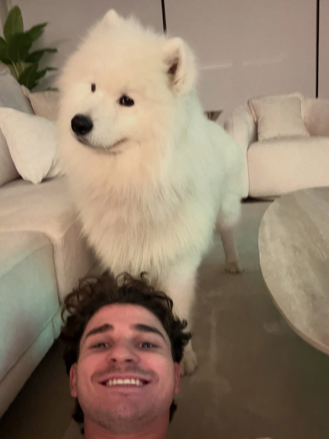 Julián Álvarez y su mascota en su casa (Instagram @juliaanalvarez)