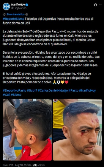 Así quedó Carlos Daniel Hidalgo tras sufrir el terremoto en Cali, el 10 de agosto de 2026-crédito @HoyNarino/X