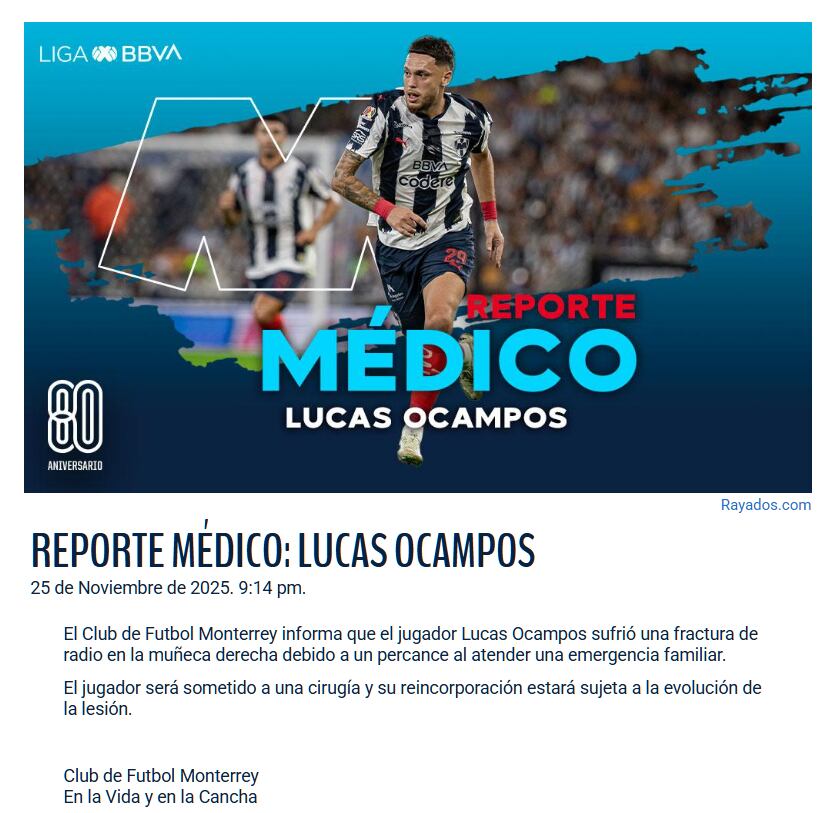 Los Rayados se perderán a uno de sus elementos ofensivos más revulsivos. (Rayados.com)
