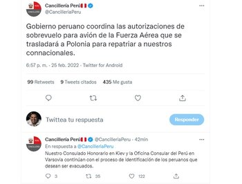 Twitter: Cancillería informa sobre vuelo