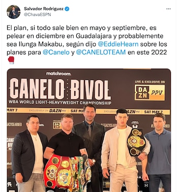 Canelo Álvarez podría pelear en México en el 2022 (Foto: Twitter/@ChavaESPN)