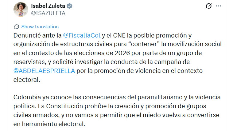 De acuerdo con la denuncia, en dichos contenidos los señalados convocarían a reservistas a organizarse a nivel nacional para actuar frente a posibles manifestaciones sociales tras las elecciones presidenciales - crédito @ISAZULETA/X