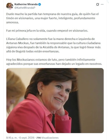 La excongresista Katherine Miranda recordó a Liliana Caballero como una de sus primeras jefas - crédito @KatheMirandaP/X