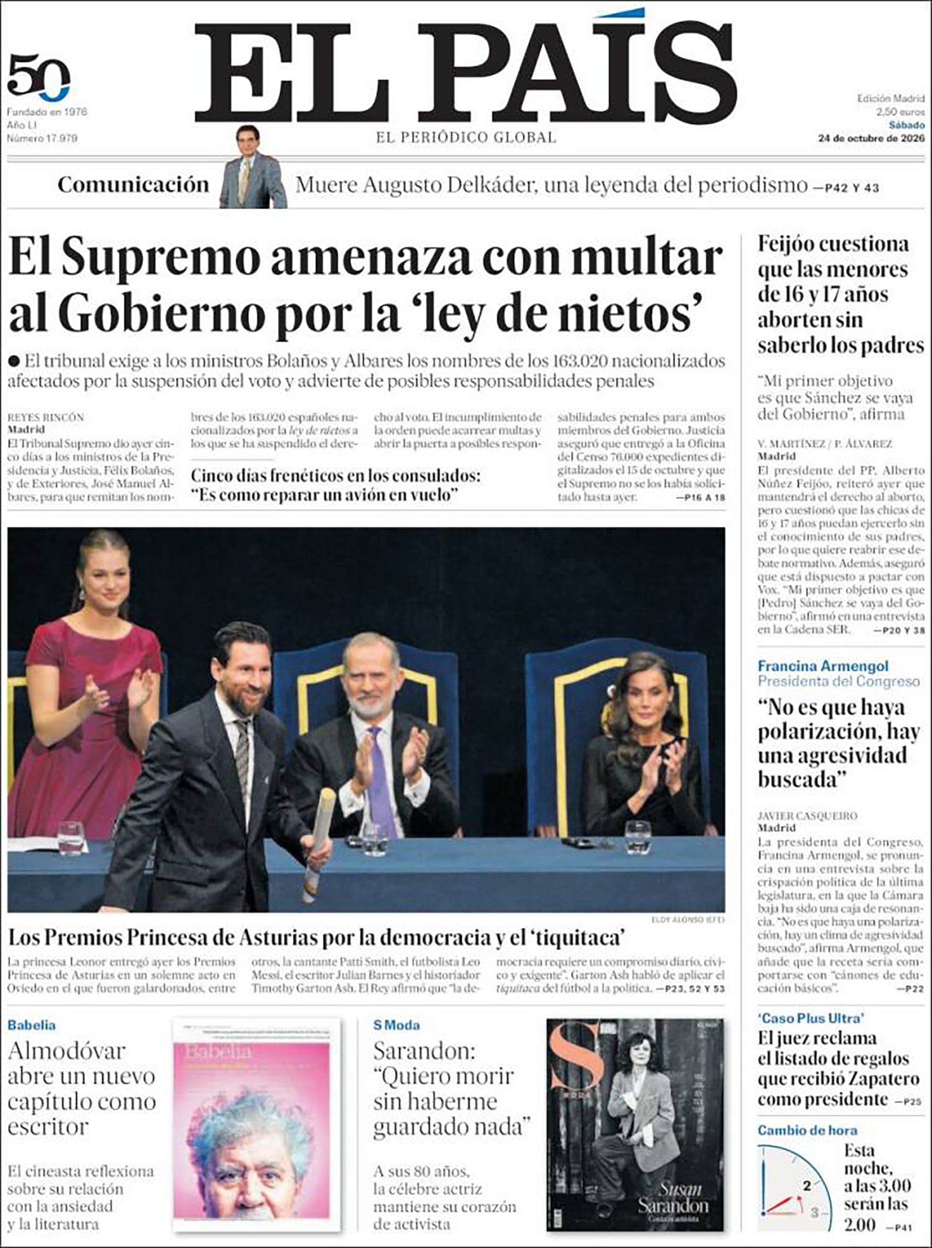 Messi, protagonista de las portadas tras recibir el Premio Princesa de Asturias