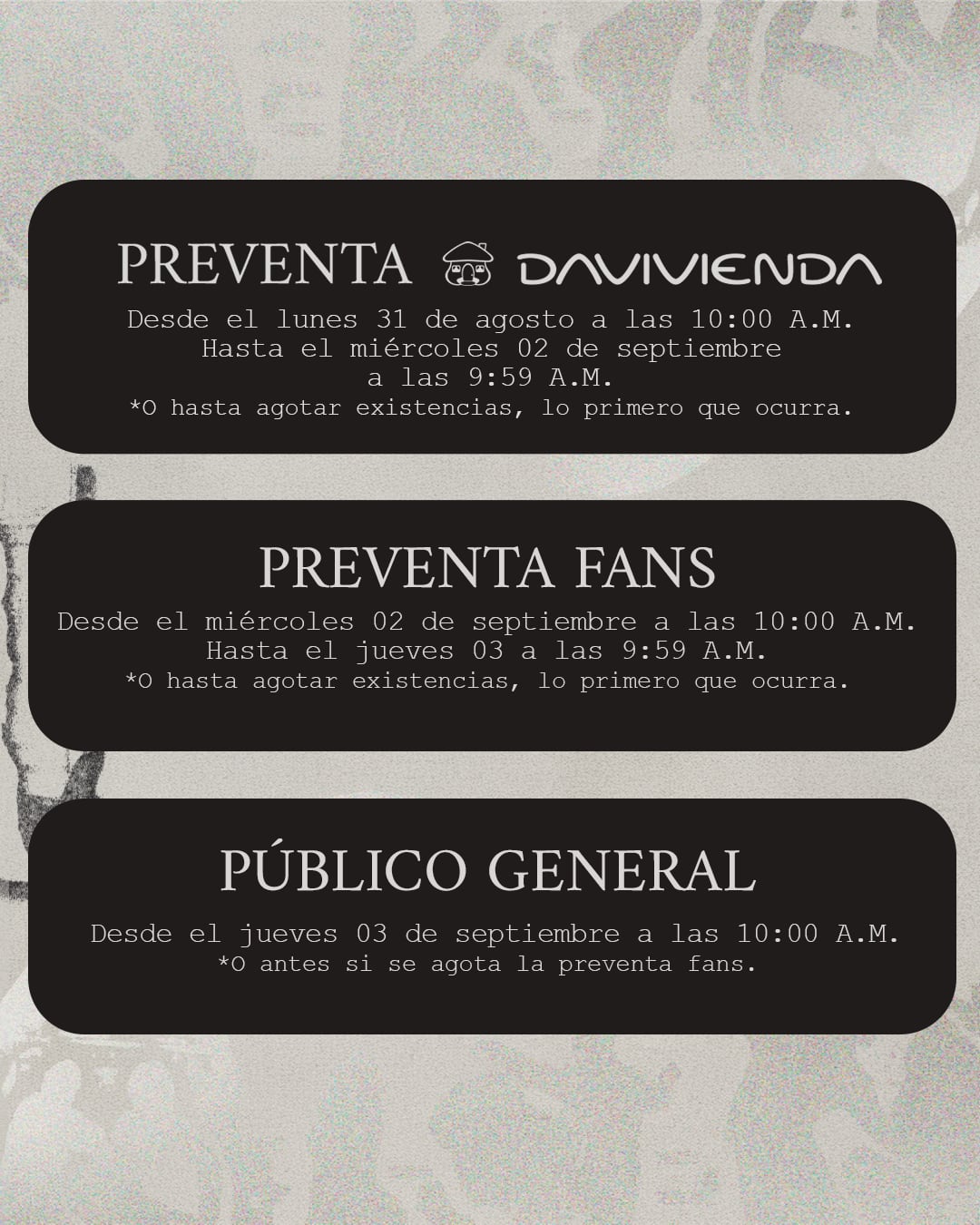 La venta general abrió el 3 de septiembre a las 10:00 a. m. a través de TuBoleta, tras el cierre de las preventas Davivienda y Fans - crédito Breakfast Live
