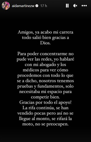 Pronunciamiento de Aída Martínez. Instagram/@aidamartinezw