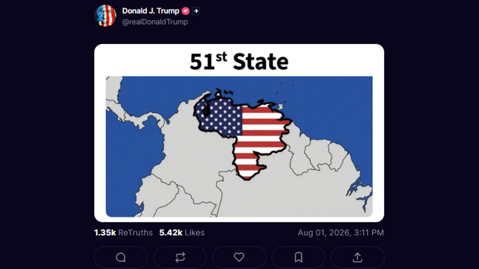 Trump vuelve a provocar con un mapa de Venezuela como si fuera el estado 51