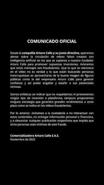 Arturo Calle SAS niega cualquier