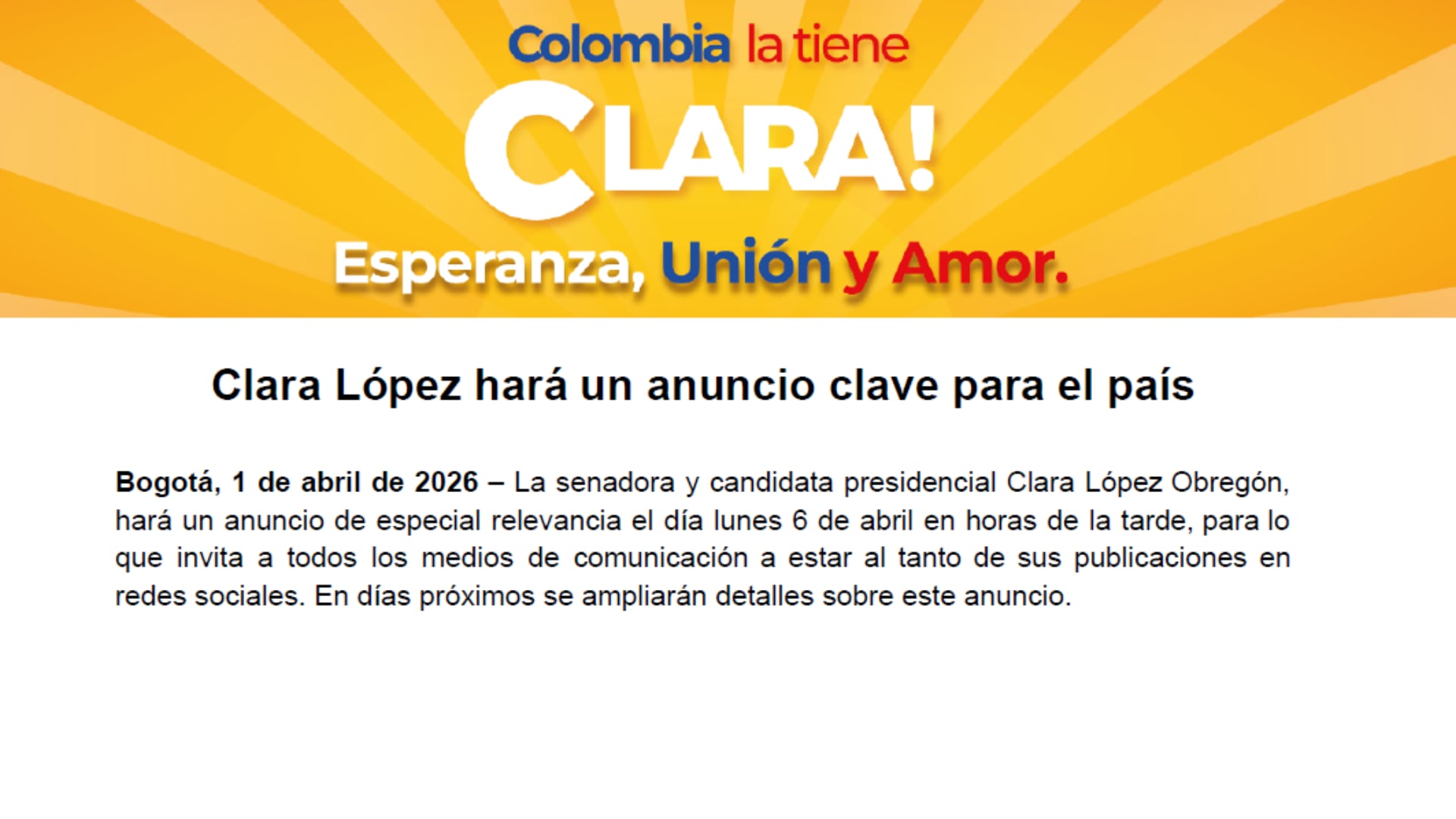 Clara López hará un anuncio importante sobre su aspiración a la presidencia de la república - crédito prensa Clara López