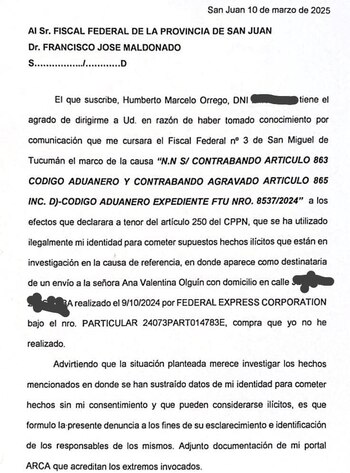 La denuncia de Orrego